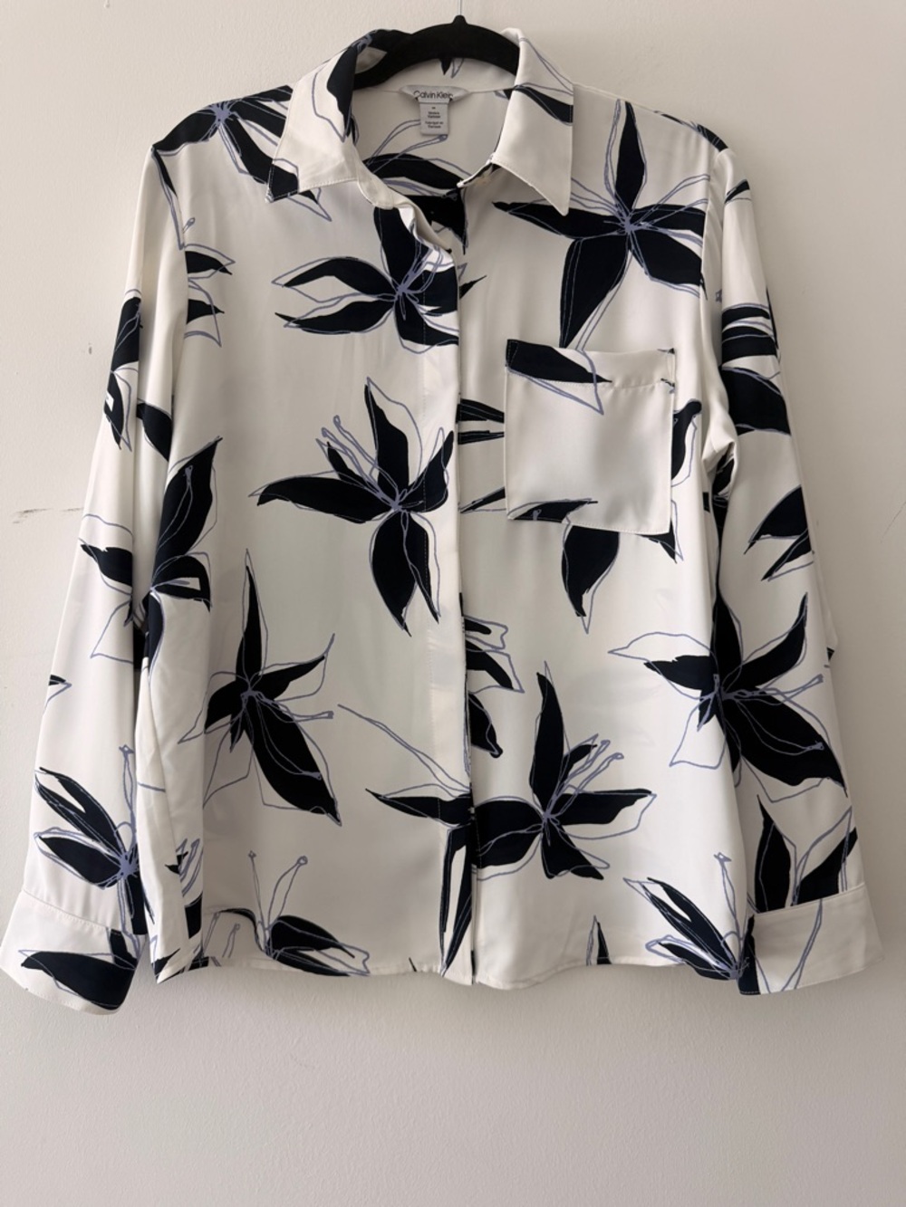 Calvin Klein Shirt Floral Print Long Sleeve Button Down Womens Size M Office